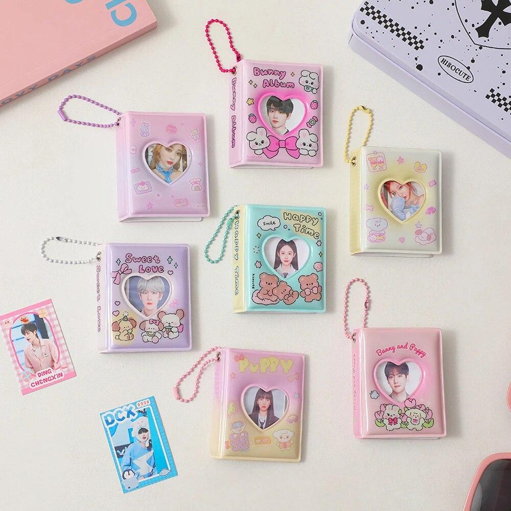 2 Inch 16 Pockets Small Photo Album Korean Cartoon Photos Collect Book Card Holder With Keychain Mini Card Bag Photocard Holder