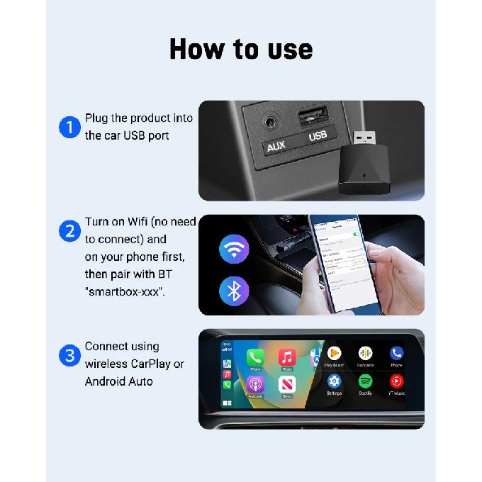 XUDA Wireless CarPlay android auto adapter for factory wired car, wireless CarPlay & Android auto 2 in 1