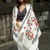 Winter Scarf Embroidery Flower Pattern Tassel Trim Long Scarf Ethnic Style Thickened Warm Women Shawl