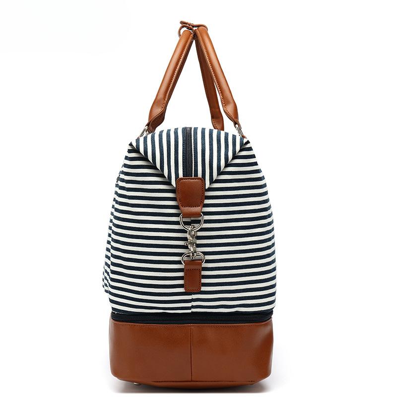 Модная полосатая дорожная сумка, водонепроницаемая холщовая дорожная сумка, дорожная сумка из полиуретана, спортивная сумка для хранения, сумка для разделения сухого и влажного багажа