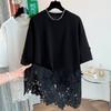 2025 Женская Летняя Свободная Футболка Большого Размера с Короткими Рукавами Хлопковая Винтажная Кружевная Майка Топ Однотонная