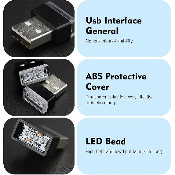 4 PCS USB LED Car Interior Atmosphere Lamp, Mini Portable Plug-in Ambient Lighting Kit, Soft Night Light Decor, Universal Vehicle Accessories for