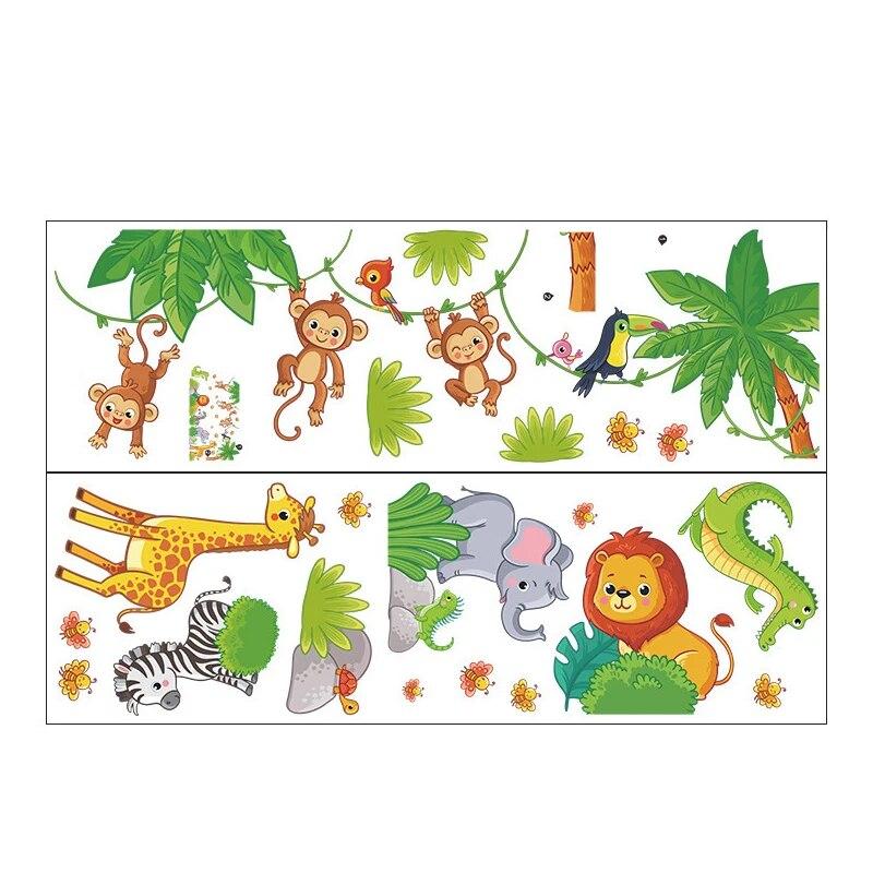 Baby Cartoon Safari Animal Wall Stickers, Giraffe Monkey Lion CHILDREN'S Room Kindergarten Decorative Decals, Cot Decoration