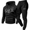 Mens Hooded Letter Print Sweatshirt Jogger Pants Set Fall Casual Two-Piece Outfit