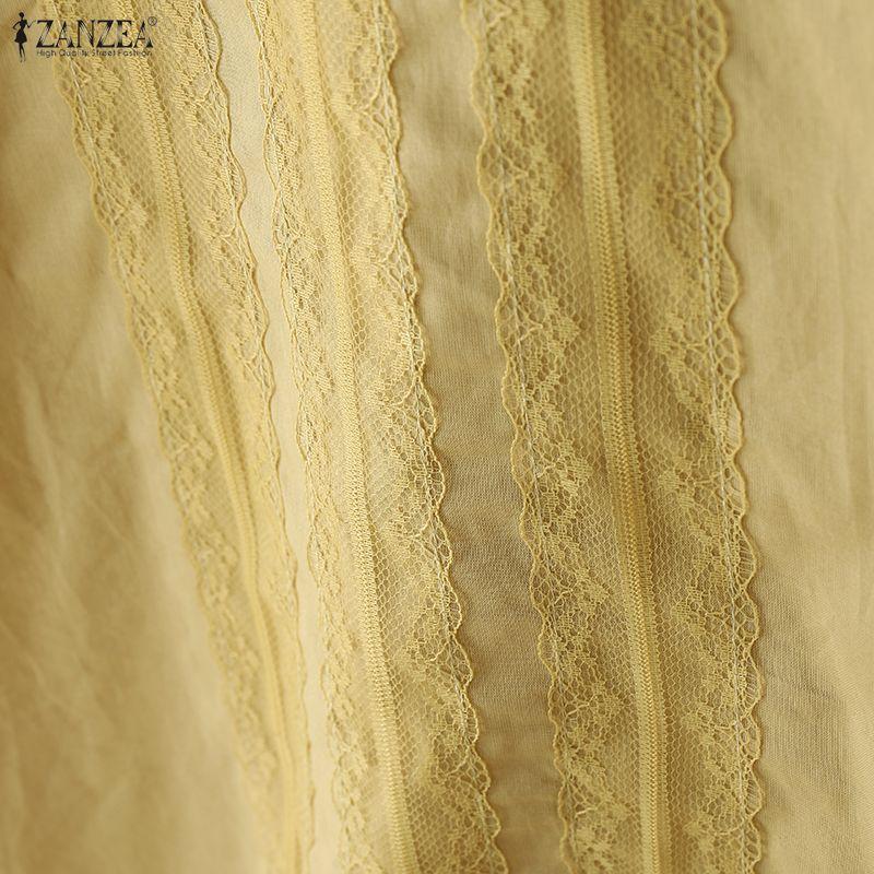 ZANZEA Женская повседневная блузка из хлопка с круглым вырезом и рукавом 3/4