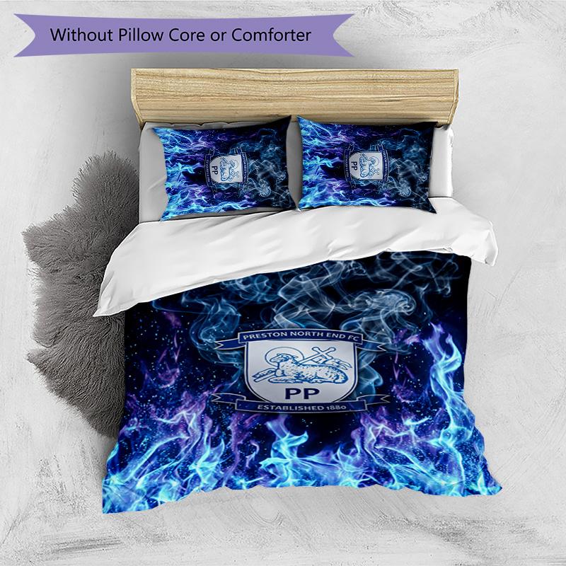 Preston North End Football Printed 3 Pieces Bedding Set, Comfortable Skin Friendly Bedroom Duvet Cover Set
