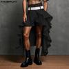 Men High Waist Zipper Irregular Layers Patchwork Party Pants Shorts Culottes