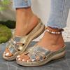 Gold Silver Wedge Heel Slippers for Women Summer 2025 Comfort Non Slip Beach Shoes Woman Fashion Weaving Platform Slides Sandals