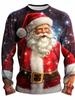 All Over Print Christmas Santa Claus Graphic Long Sleeve Tshirt For Men Casual Men's Oversized Crew Neck Tee Shirt Clothes Top