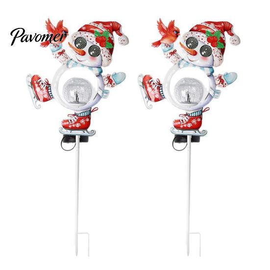 Waterproof Solar Garden Stakes Christmas Snowman Bird Light, Outdoor Stake Lamp with Crackle Glass Festive Light Fixtures Ball, Warm White LED