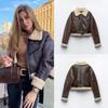 Зимняя женская уличная одежда из искусственной кожи ягненка, короткая куртка с поясом, байкерская, толстая теплая овчинная шуба
