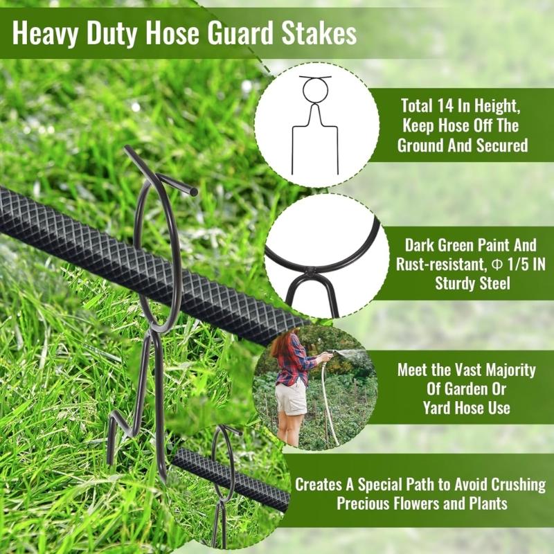 Hose Guide Stakes with Sharpened Ground Spikes Durable Welded Construction Prevents Kinks Fit for Garden Farm Greenhouse