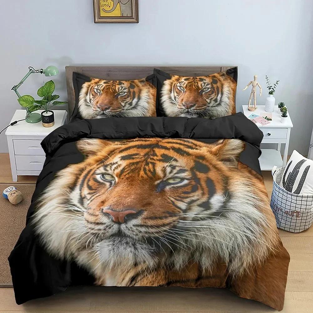 Комплект постельного белья Tiger Ferocious Animal для мальчиков и девочек Twin Queen Size, пододеяльник, наволочка, детская кровать, взрослая мода, домашний текстиль