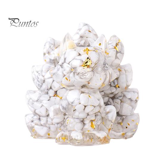 Статуэтка из натурального камня в виде девятихвостой лисы, позитивная целебная энергия, вырезанная вручную из цветного искусственного кристалла, сидящая статуя животного для домашнего офиса и рабочего стола