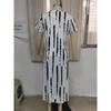 Women's Short-sleeved V-neck Striped Print Loose Long Dress