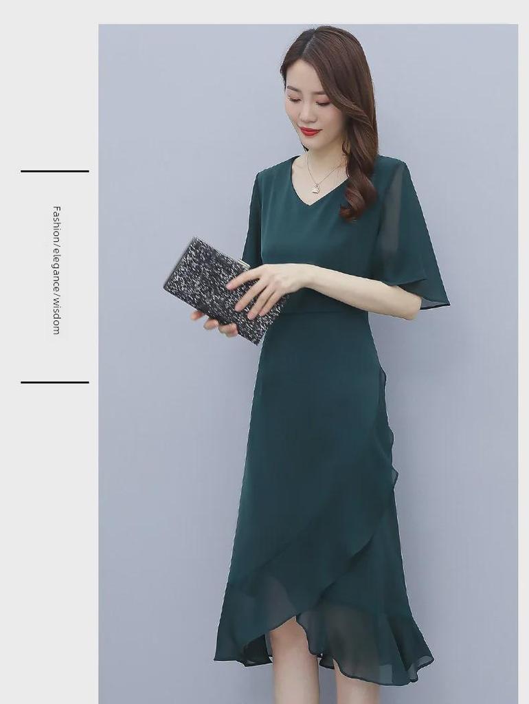 Elegant Summer 2021 Satin & Chiffon Long Dress