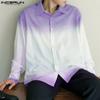 INCERUN Men Lapel Neck Long Sleeve Gradient Buttons Tops Casual Spring Oversized Shirts