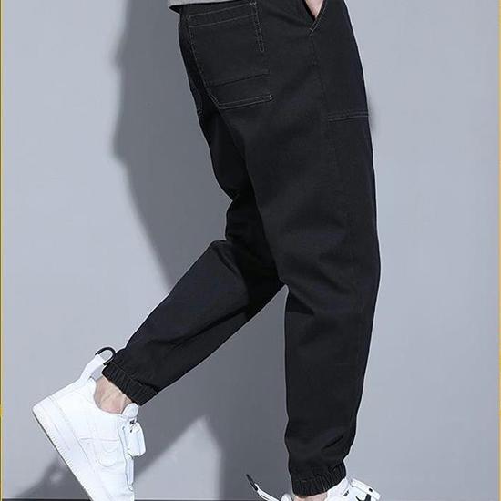 Джинсы мужские корейские весенне-летние свободные облегающие брюки с переплетной этикеткой, повседневные модные трендовые укороченные брюки