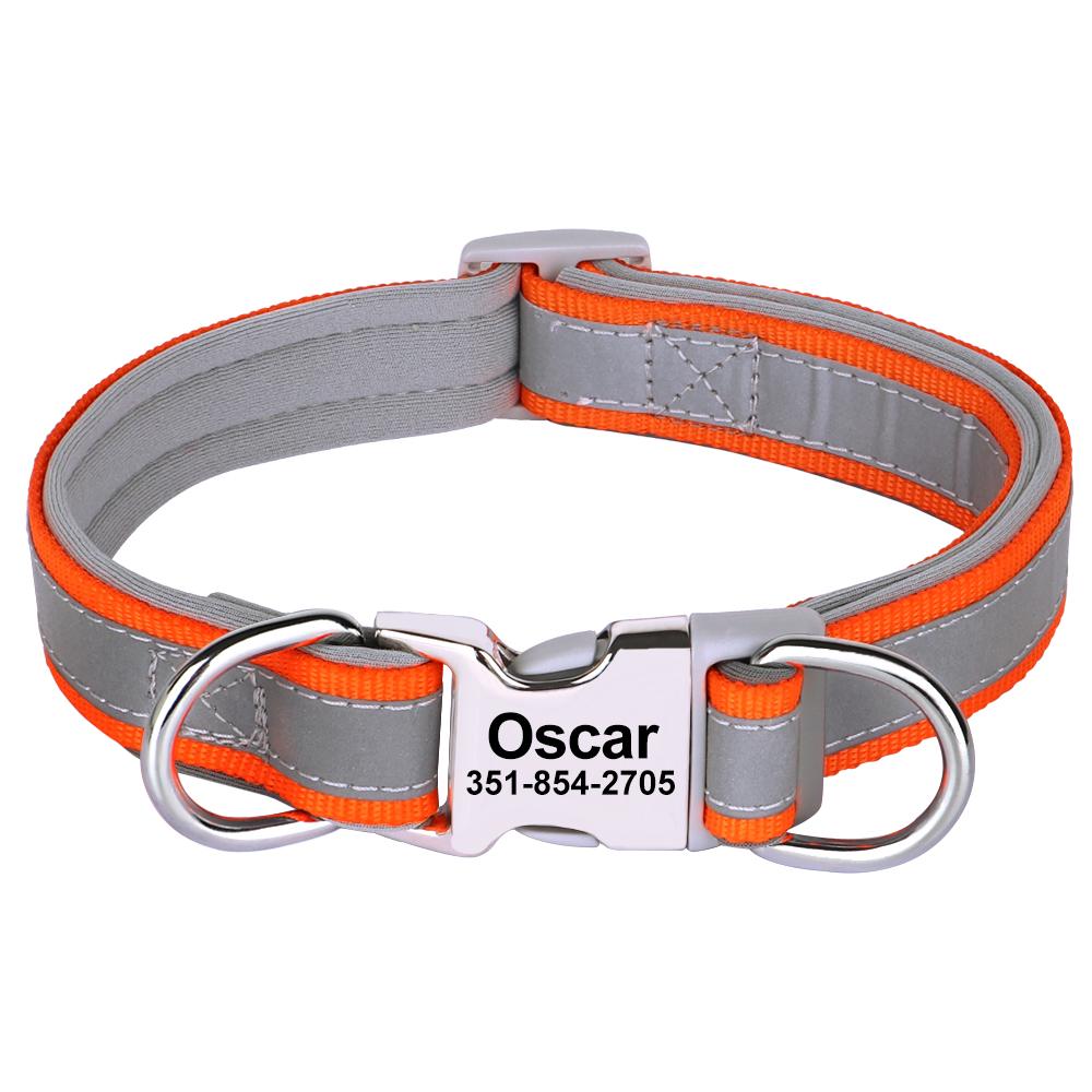 Soft Reflective Personalized Dog Collar Custom ID Collars Durable Nylon Puppy Collar Adjustable for Small Medium Large Dogs