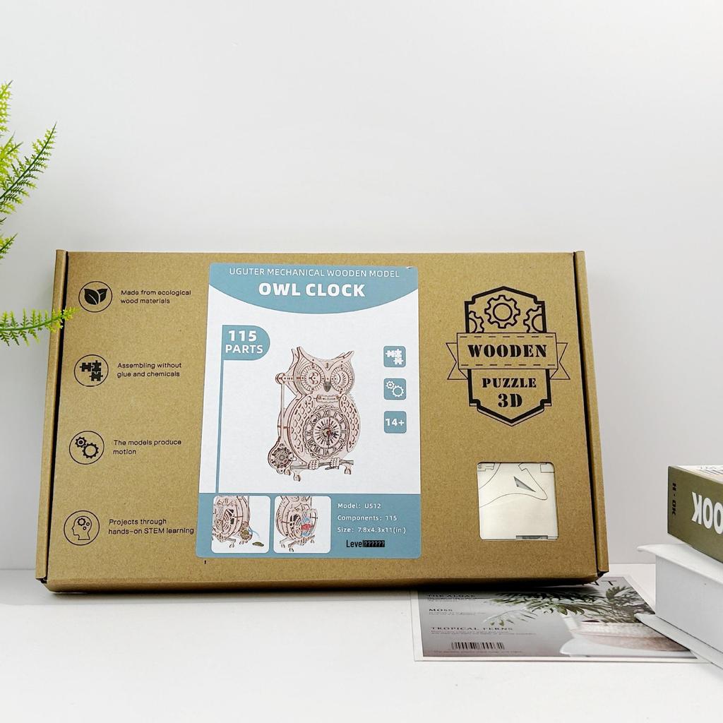 Креативный 3D деревянный пазл-часы в виде совы: Сложная ретро-маятниковая модель