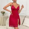 Women Nightdress V Neck Backless Sleeveless Bow Lace Floral Embroidery Nightie Spaghetti Strap