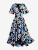Rosegal  Plus Size Colorful Flower Printed Surplice Ruffles A Line Casual Dress