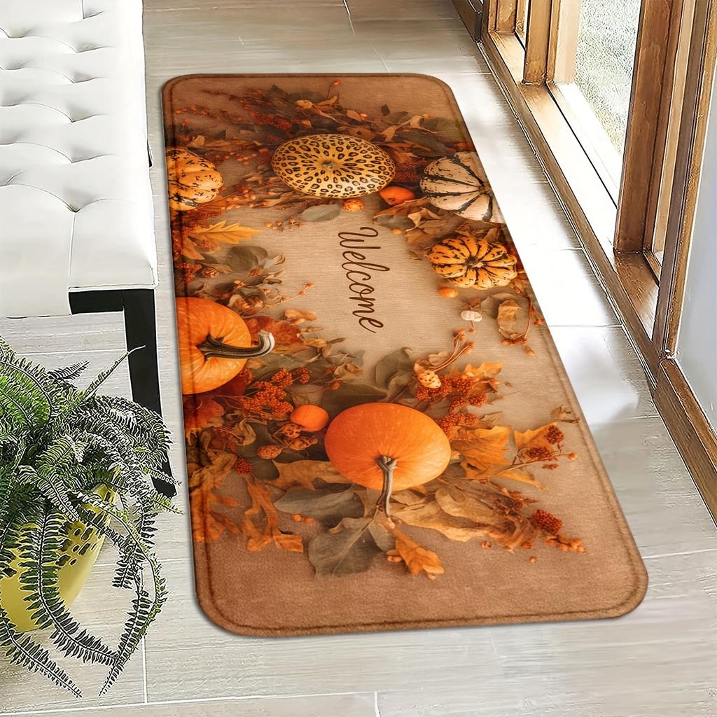 1/2 Pcs Autumn Pumpkin Doormat Comfortable Soft Non-slip Home Entrance Hallway Rug Bathroom Toilet Floor Mat Home Decor