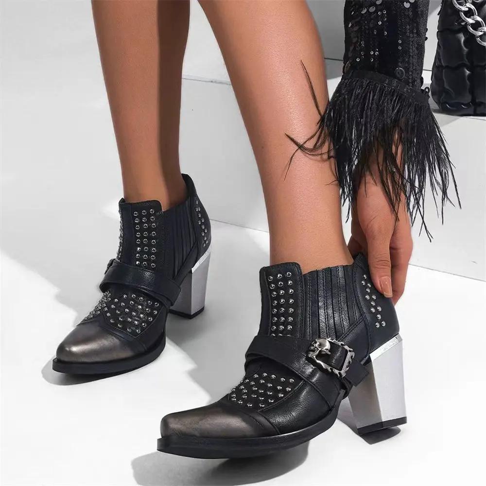 Модный бренд Большой размер Винтажные y2k Ботинки в стиле Майяр Ретро Черные ковбойские ботинки Женские туфли на высоком каблуке Ретро Западные ботинки Обувь высокого качества
