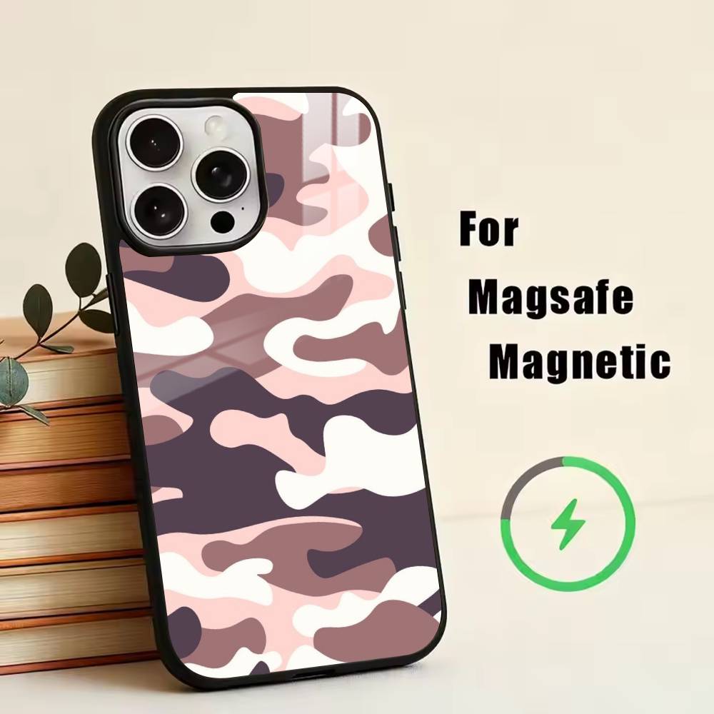 Модный чехол для телефона с камуфляжем C для iPhone 17, 16, 15, 14, 13, 12, 11 Plus, Pro, магнитный для беспроводной зарядки Magsafe