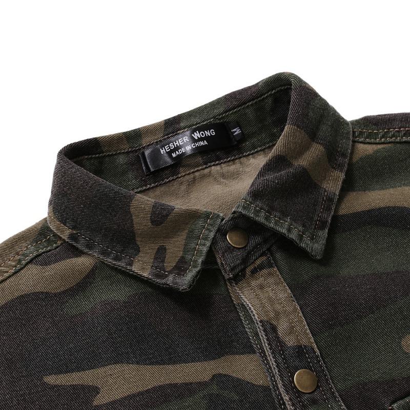 Men Casual Long Sleeve Camouflage Turn Down Collar Shirt