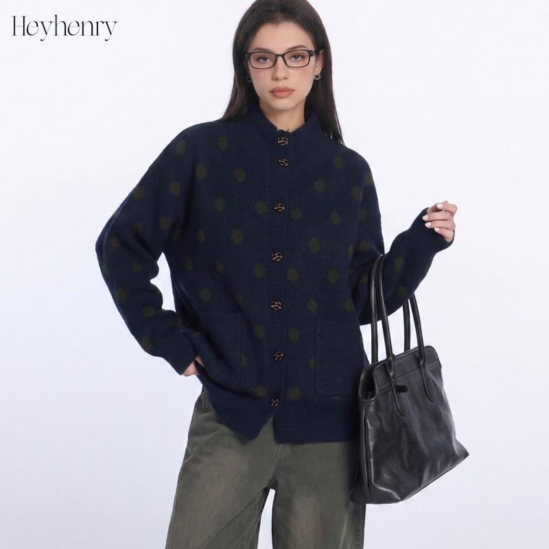 HeyHenry Womens Vintage Polka Dot Cardigan Loose Fit Long Sleeve Knit Sweater Coat
