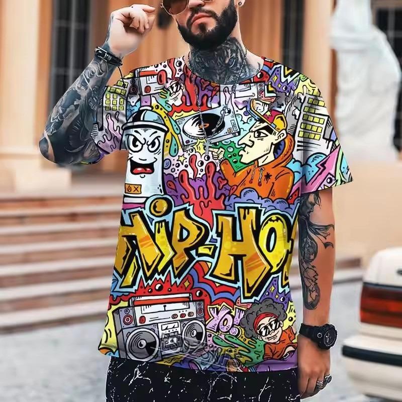 Fun Graffiti Street T-shirt 3D Printed Men's Hip Hop Summer Cool Tee Shirt Casual Youth Popular Personality Short Sleeve Top