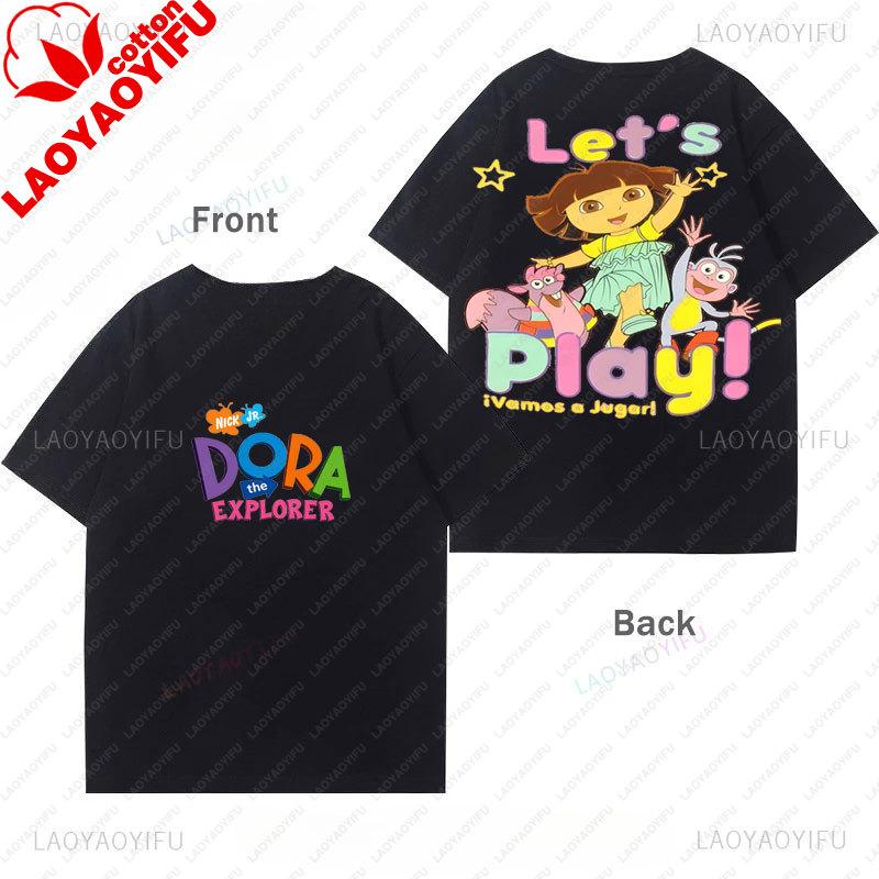 Dora Kids Cothes Cartoon Print ShortSleeved Boys And Girls Cotton TShirt Double Size Printed Tees Y2k Clothes