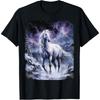 Beautiful White Horse Standing In a Snowy Hill by Night T-Shirt