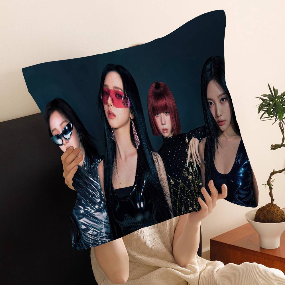 Band Singer A-Aespa Kpop Style Pillow Cushion Cover Pillowcase Living Room Sofa Home Decor