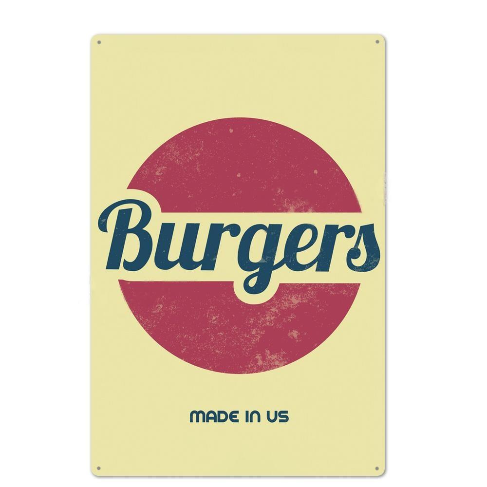 Металлическая вывеска для гамбургера, винтажная жестяная вывеска для ресторана быстрого питания, настенный декор для кухни, кафе, закусочной, бара, бургера, металлические вывески 20x30c