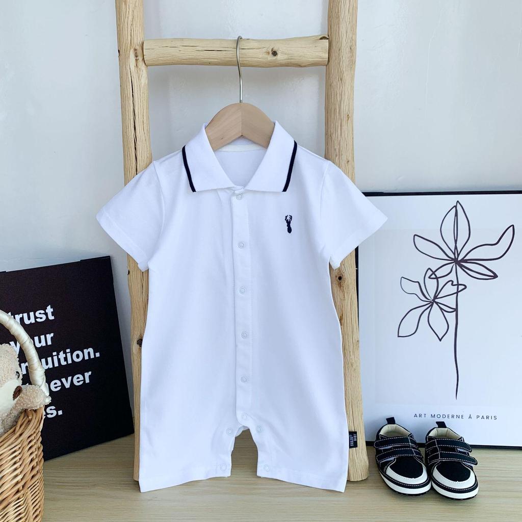 Baby Boy Tencel Polo Romper with Embroidery