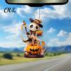 Pumpkin Car Interior Decorations Halloween Rearview Mirror Charm, 2D Flat Acrylic Hanging Themed Vehicle Gift Pendant, Spooky Skull Ghost Festival