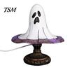Gothic Home Decor Stained Glass Halloween Pumpkin Table Lamp, USB Powered Resin Night Light with Warm Glow, Desktop Decorative Ornament for