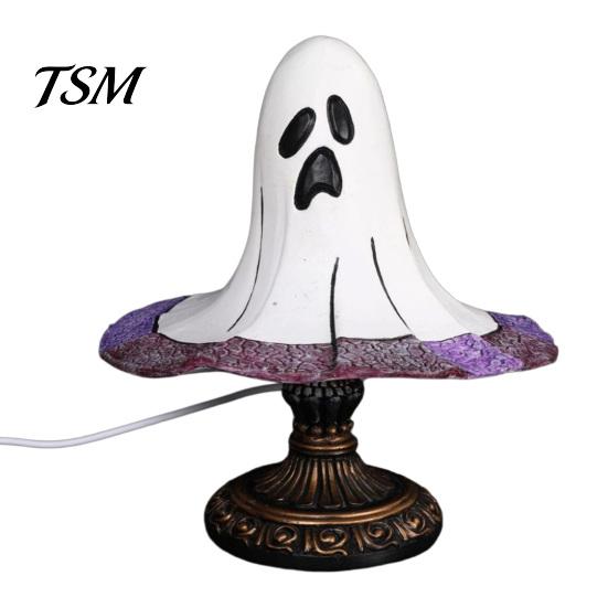Gothic Home Decor Stained Glass Halloween Pumpkin Table Lamp, USB Powered Resin Night Light with Warm Glow, Desktop Decorative Ornament for