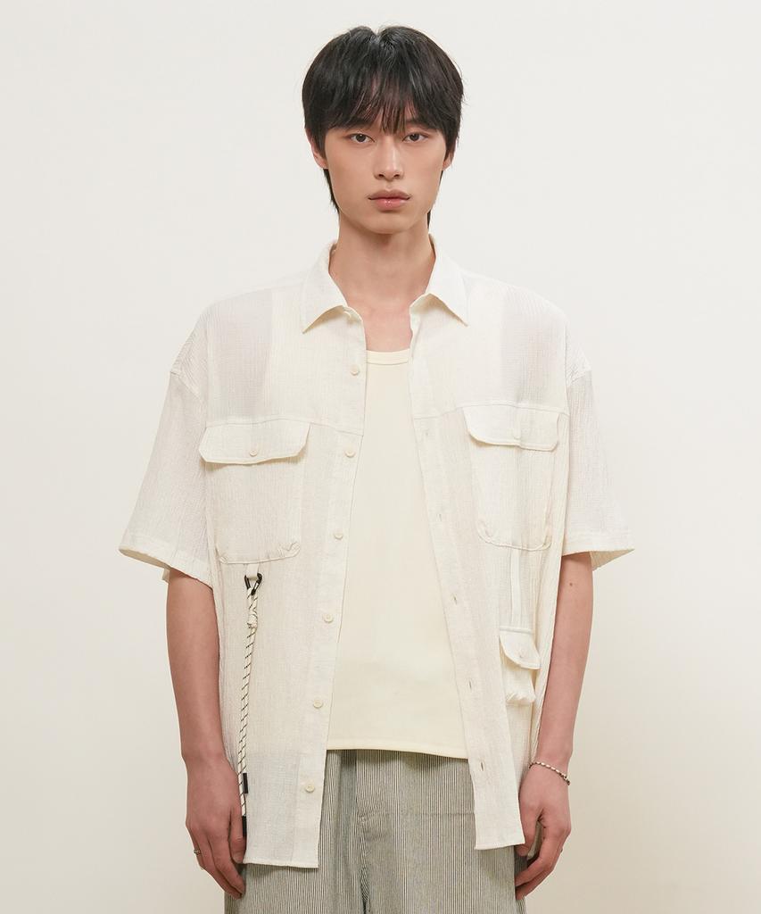GENERALIDEA Man Pocket Wrinkle Half Shirt [Ivory] / Gf1Msh006