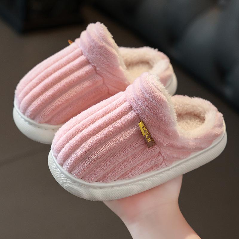 Children's Winter Cotton Slippers with Warm Fur for Boys & Girls - Cozy, Thick-Sole Home Shoes for Infants & Parents