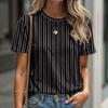 Striped Casual Sports Women's T-shirt Top Summer Round Neck Short Sleeved Mesh Loose Fashionable Shirt