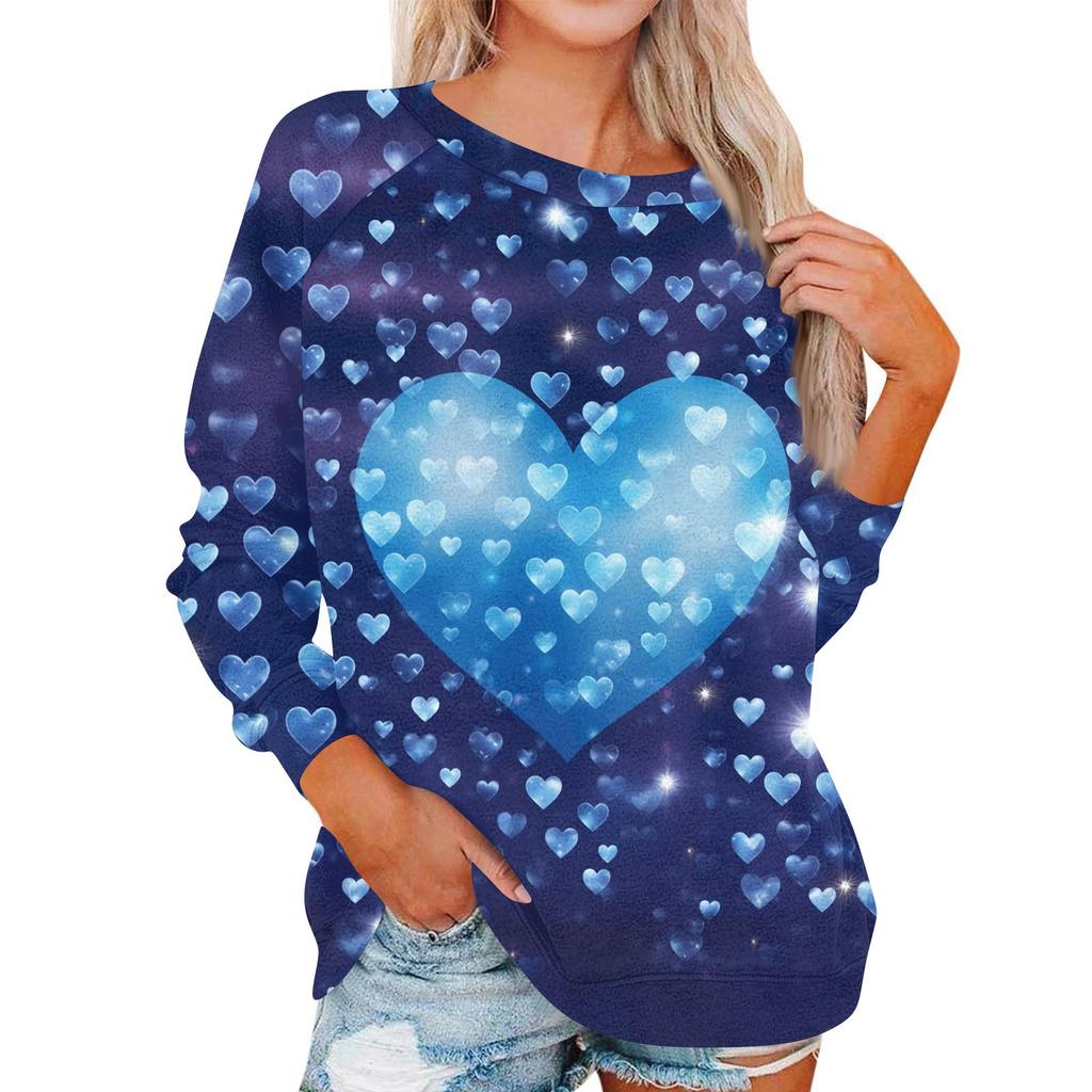 Женский модный пуловер с круглым вырезом и длинными рукавами, с принтом ко Дню святого Валентина, повседневный