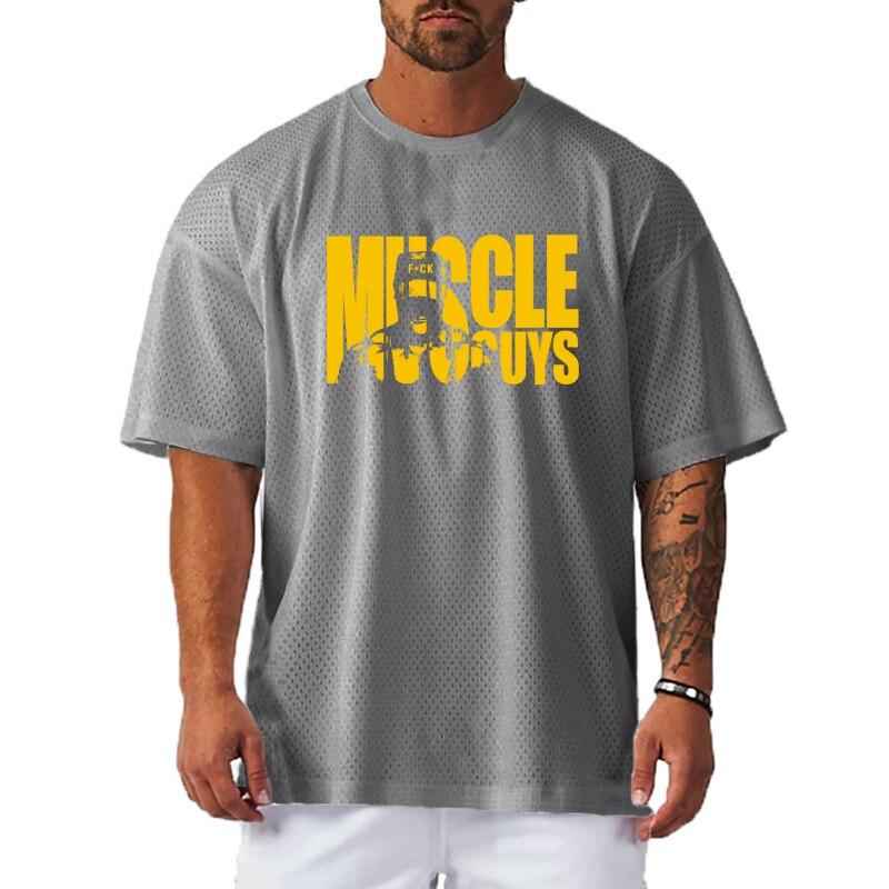 Muscleguys Comfortable Sportwear Summer Mesh Breathable Short-sleeved Men's Thin Bodybuilding T-shirt Cool Quickly-dry Tops