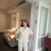 Sweet floral cotton yarn pajamas women's summer new short-sleeved trousers loungewear suit cute girl style can be worn outside