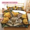 Rabbit and Fresh Flowers Pattern Bedding Home Decoration Birthday Gift (1 * duvet cover + 2 * pillowcase, without core)