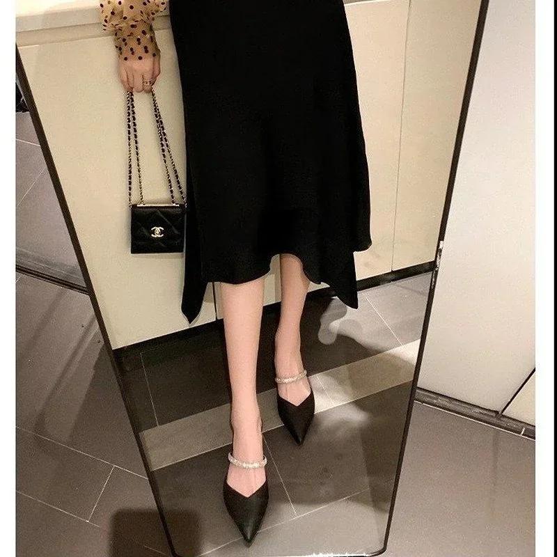 Женские тапочки, женские туфли, мюли с острым носком для женщин, 2024, тапочки на тонком каблуке, мягкие бежевые шлепанцы на каблуке, модные, новые, комфортные