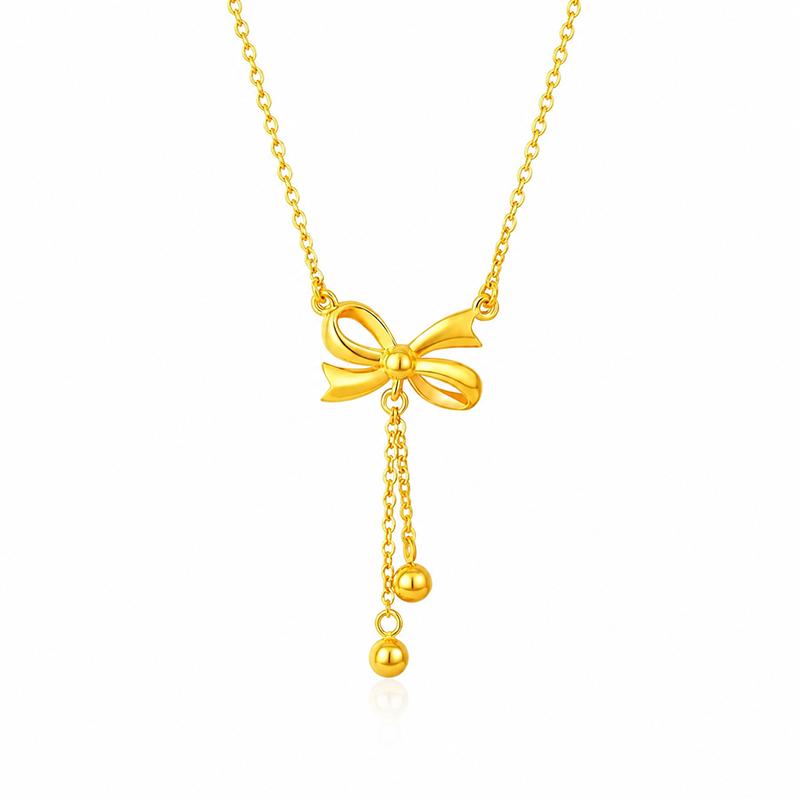 Dainty Gold Bow Knot Pendant Necklace for Women Trendy Tassel Drop Chain Elegant Fashion Pendant Jewelry Gift for Wedding Party Daily Wear