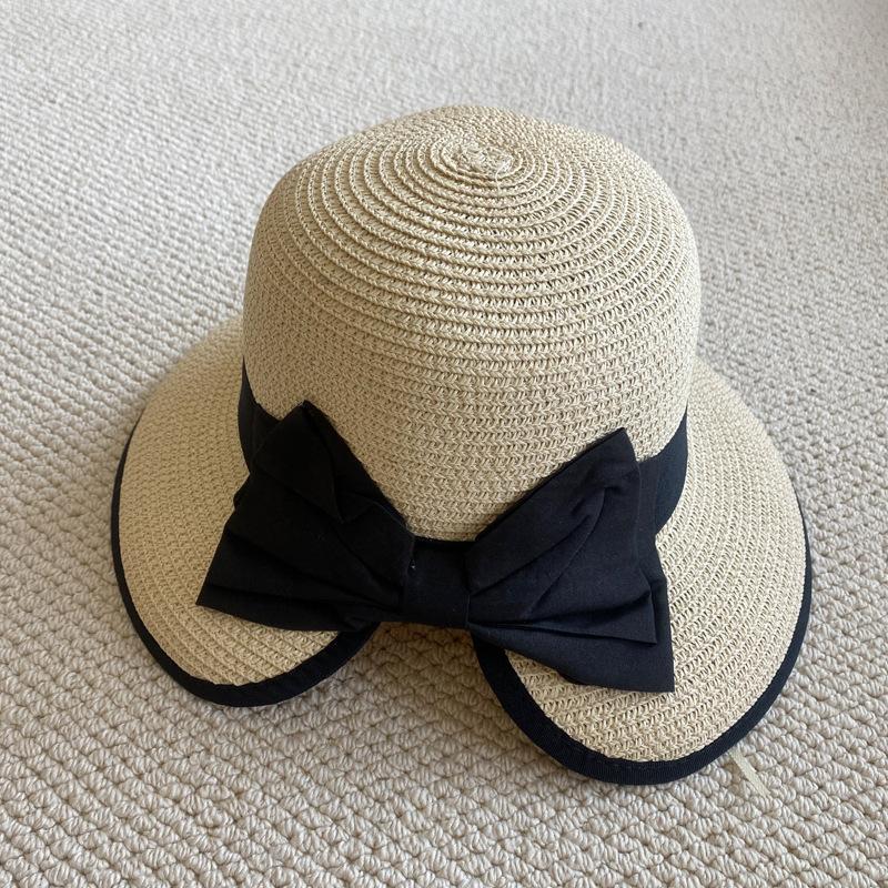 Hepburn Hat Female Black Straw Hat Sunscreen Vacation Seaside Beach Sun Hat Summer Big Brim Sun Hat Big Brim